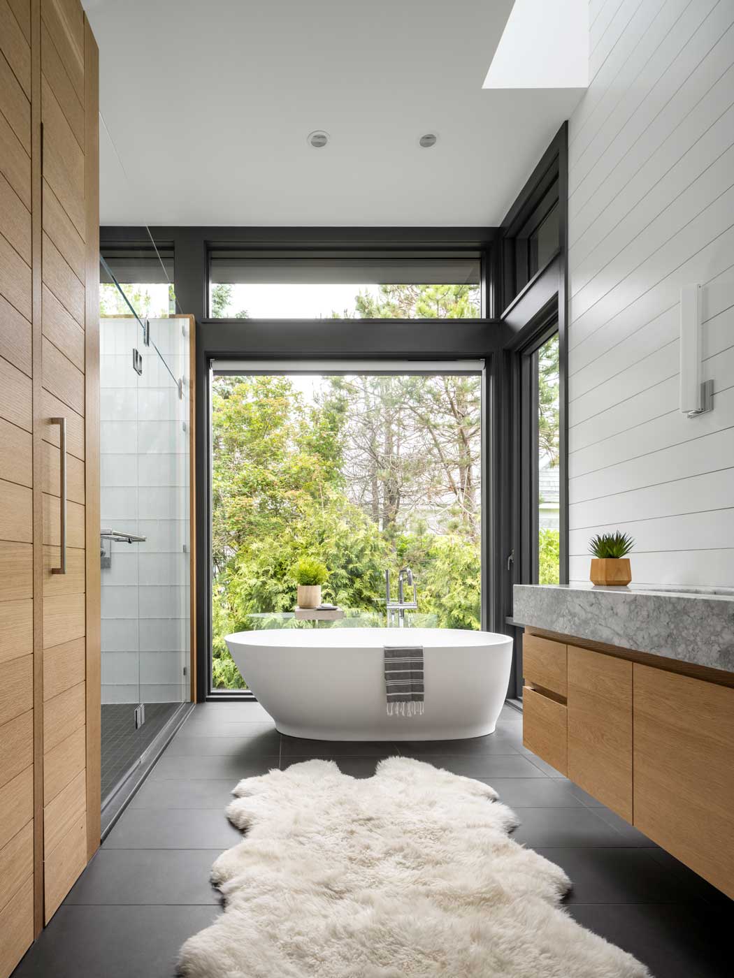 remodeled bathroom with full length windows