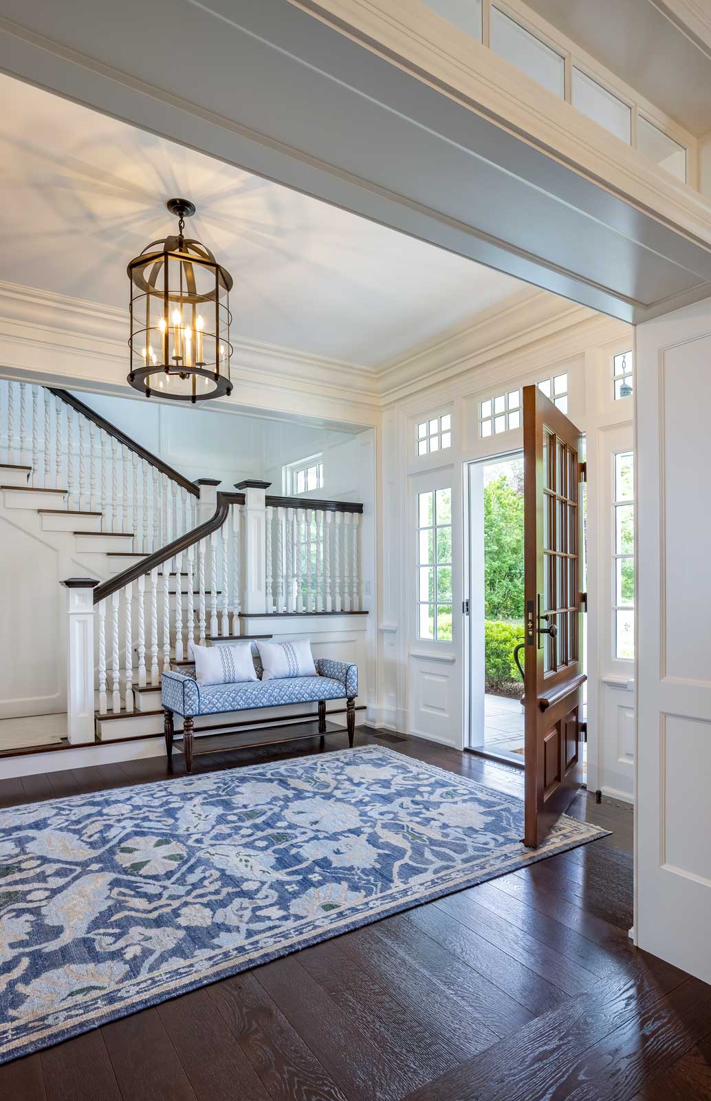 Shingle Style Ocean Home - Custom stairway and front entry by Fine Finish inc.