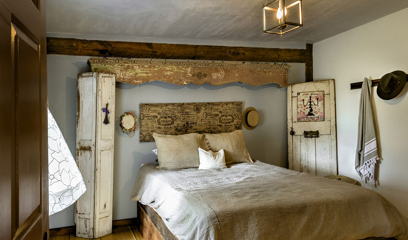 Vintage bedroom in New England barn house