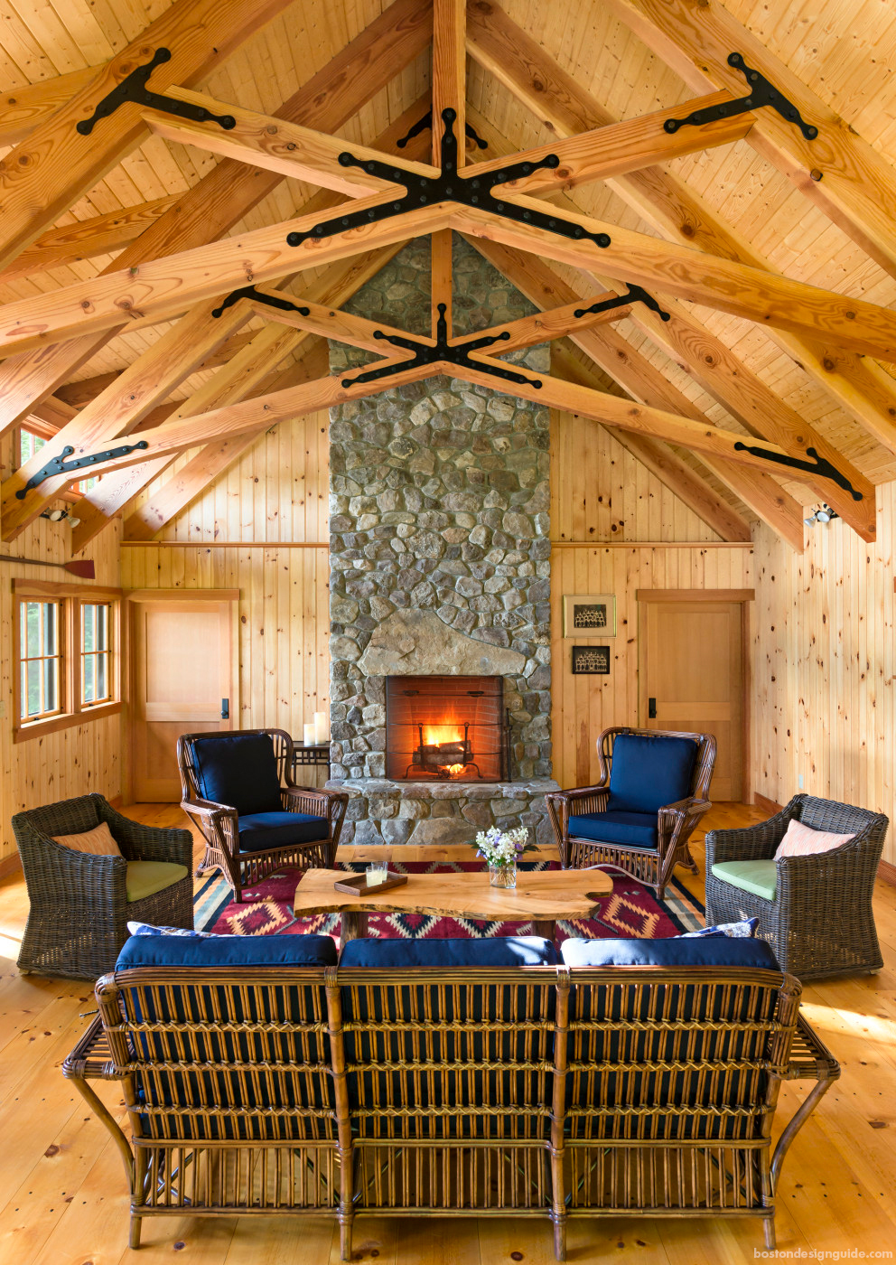 Lake boathouse interior architecture living room