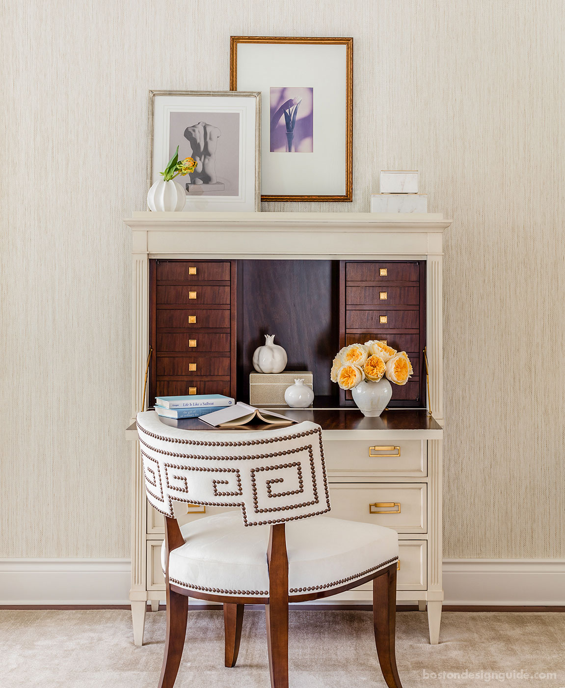 Custom writing desk and bedroom office by Betsy Bassett Interiors