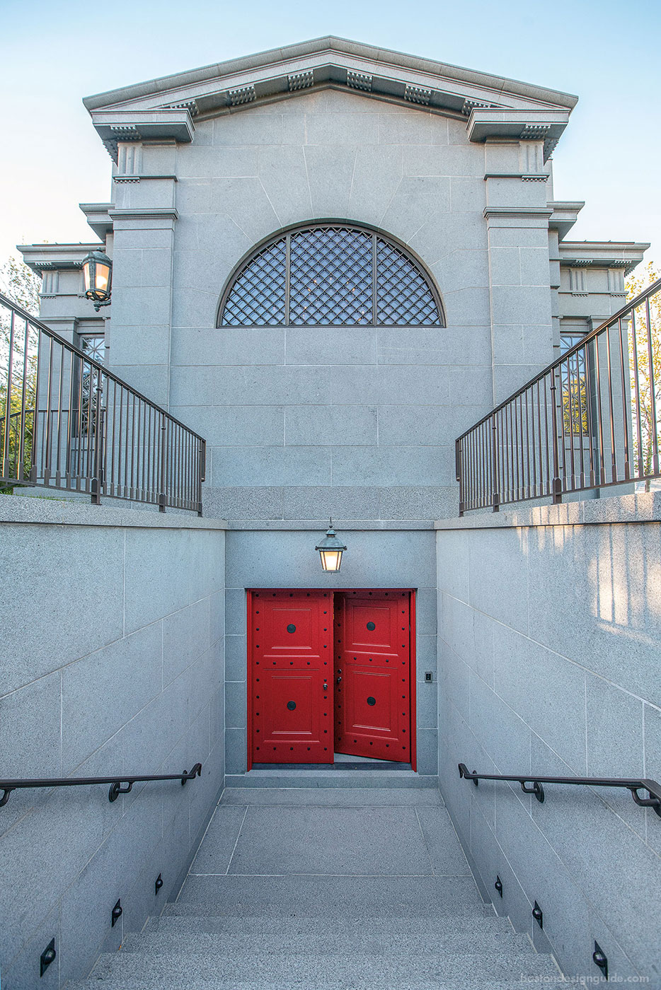 Stairs to the crypt at Ernie Boch's Jr.'s garden pavilion