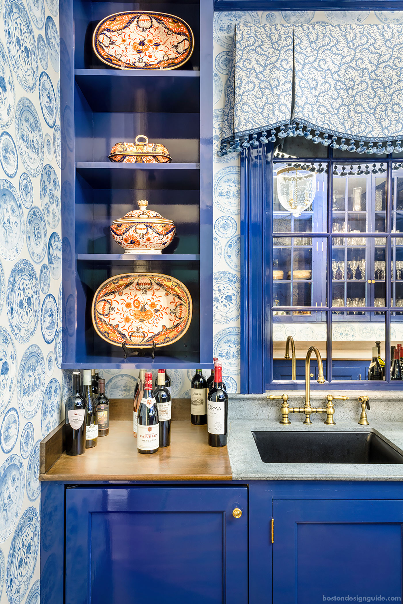 Classic blue wet bar designed by Carter & Company Interior Design 