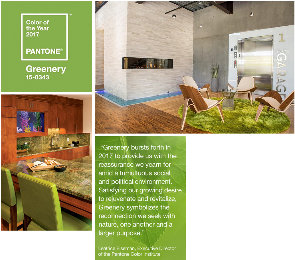 (left: Cumar; right: Ortal USA modern fireplaces available at Commonwealth Fireplace) Pantone Color of the Year Home Design Trends