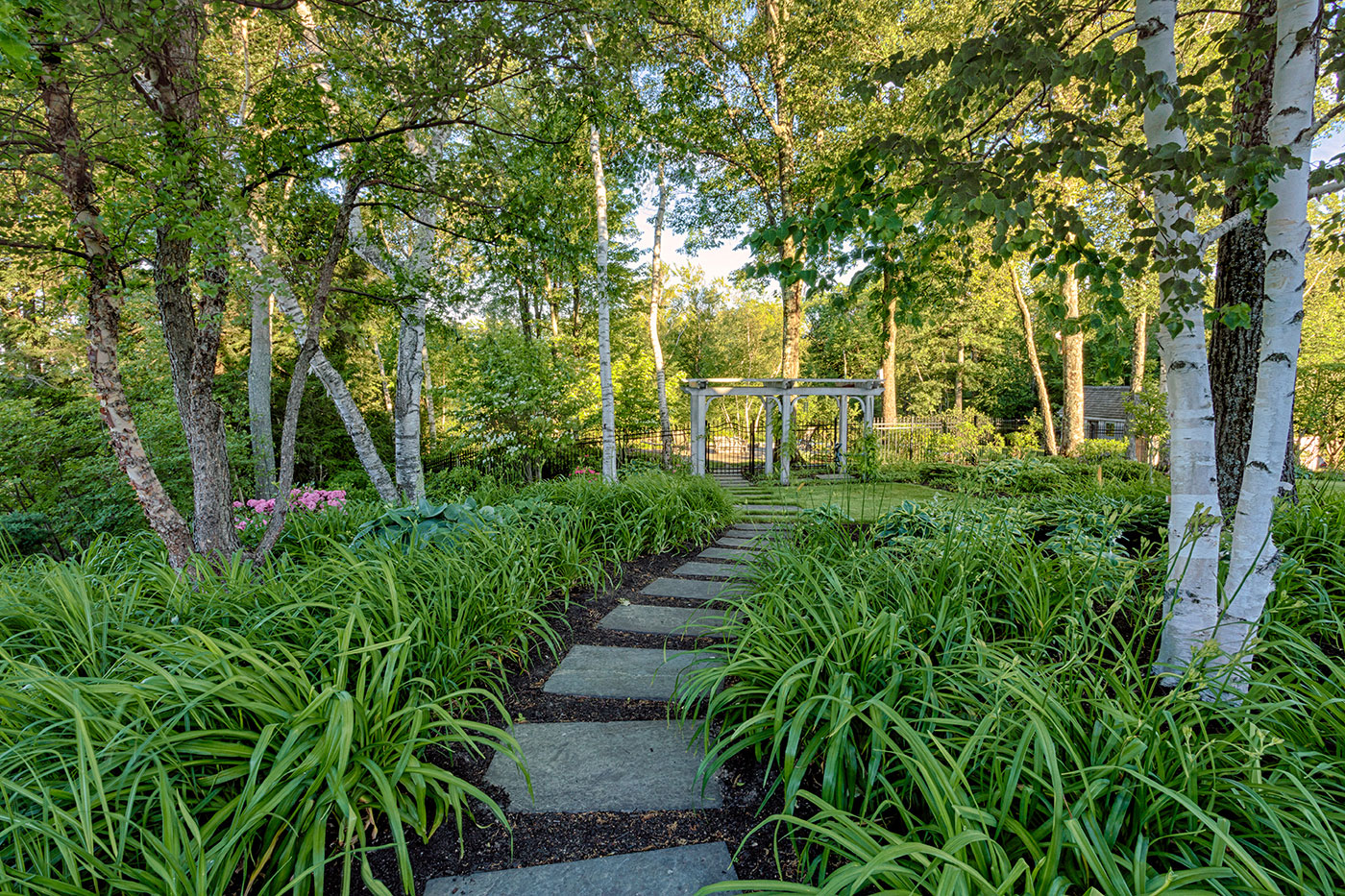 High-end woodland landscape design by Pellettieri Associates, Inc.