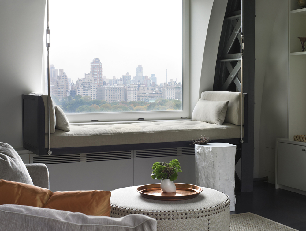 Window seat in NYC bedroom with a view of Central Park 