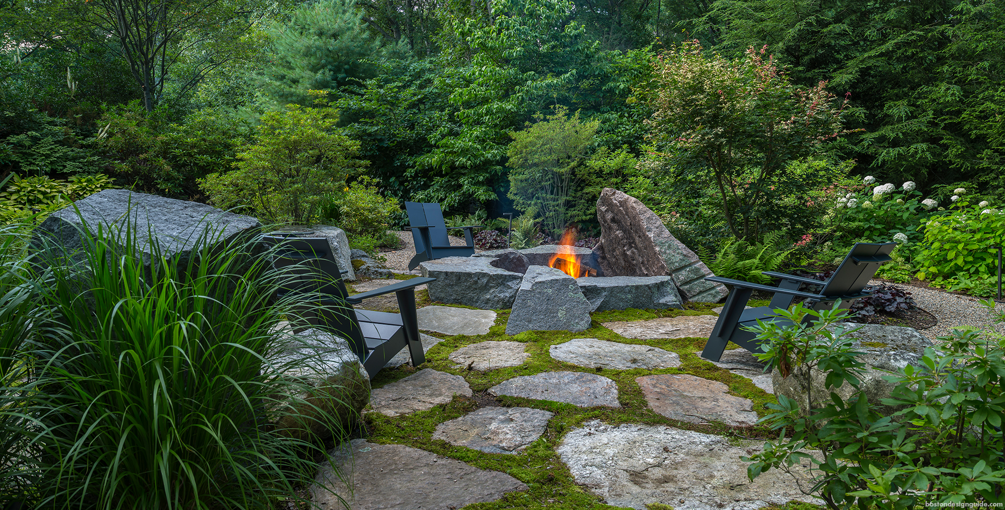 firepit landscape escape in Weston Massachusetts