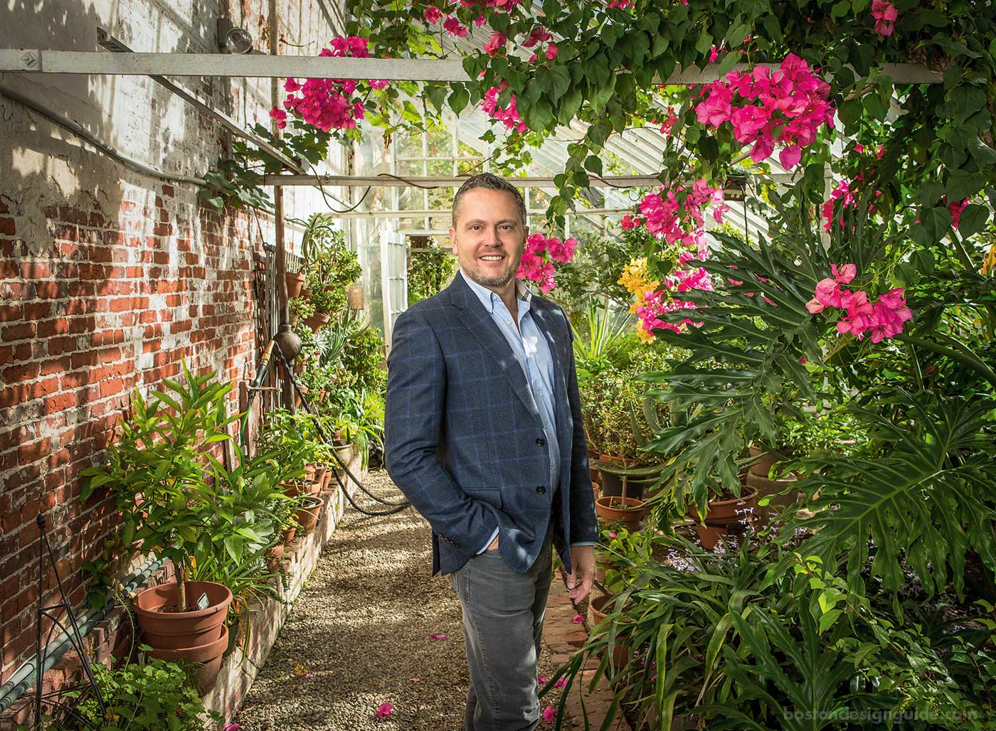 Boston Landscape Architect Gregory Lombardi on location at the Lyman Estate Greenhouses