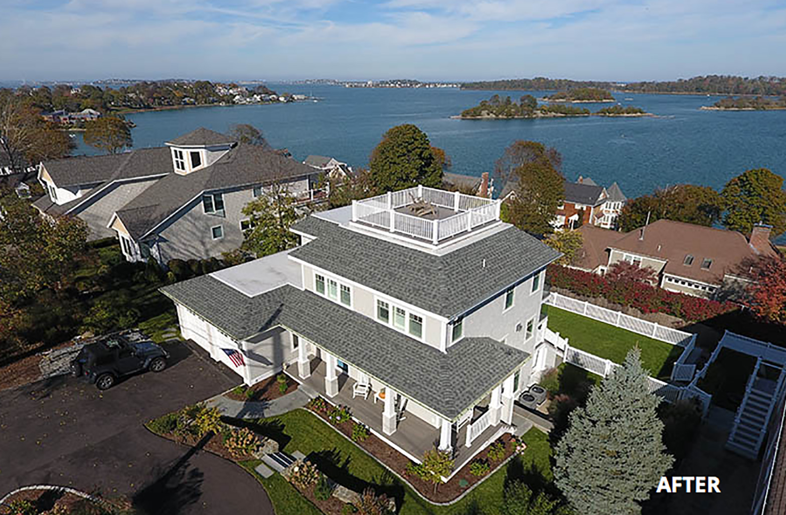 Waterfront renovation with roof deck