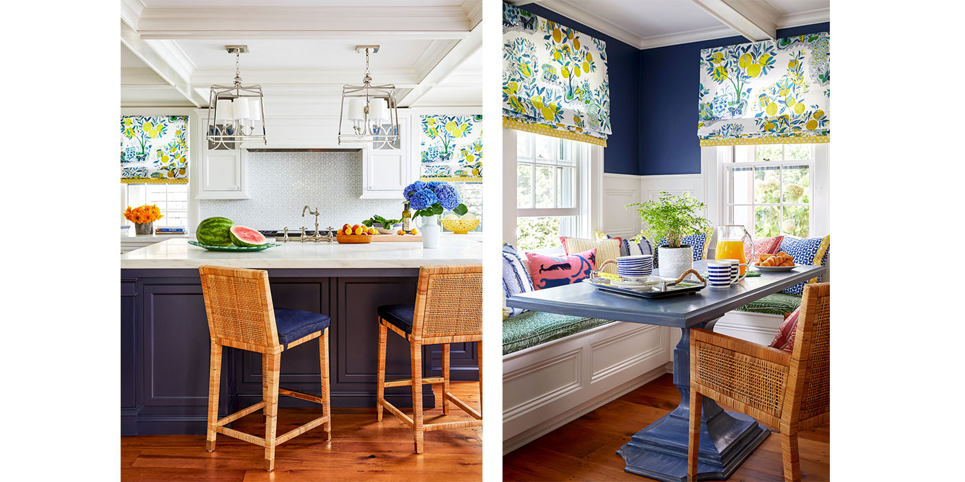 Colorful kitchen and breakfast nook in a Nantucket design project