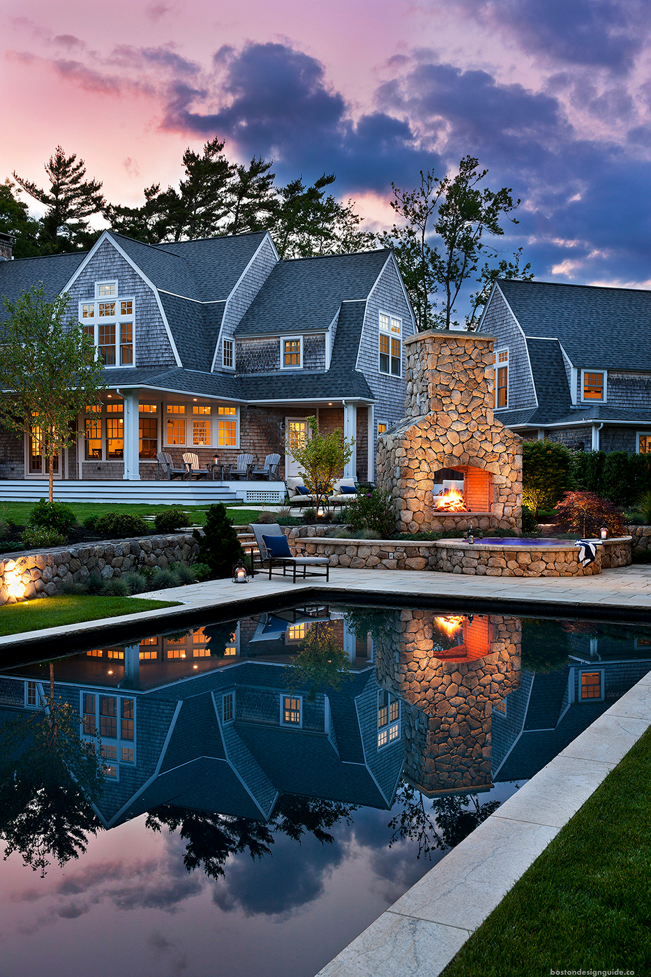 Fireside pool terrace by The MacDowell Company