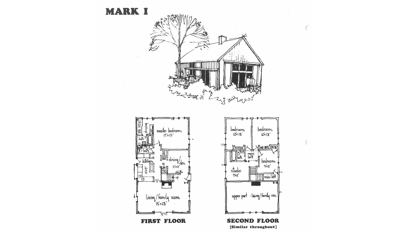 Yankee Barn Homes' plan for the first model, The Mark 1