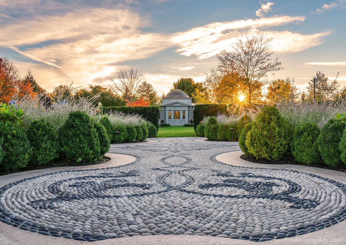 Pebble terrace on Ernie Boch Jr.'s garden pavilion