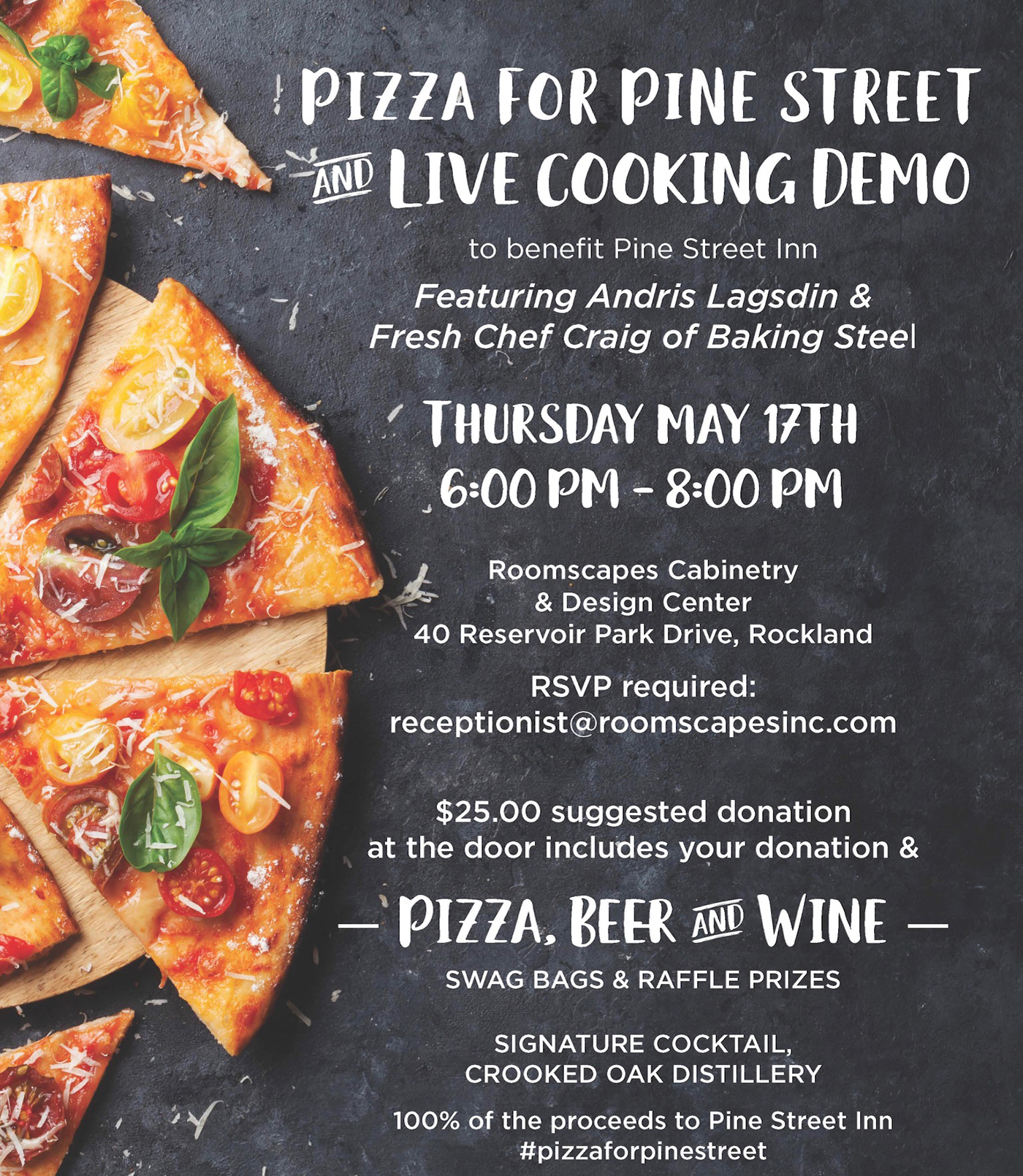 Pizza benefit and cooking demonstration at Roomscapes