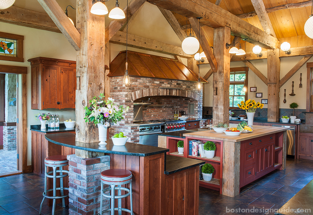 eclectic kitchens with wooden beams