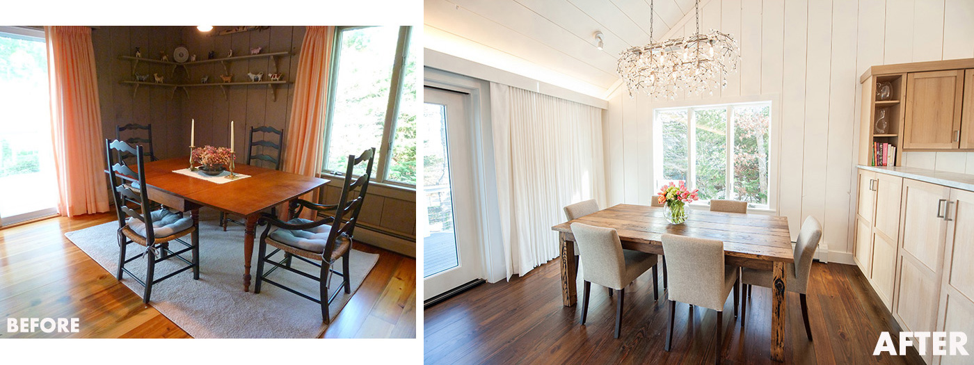 Before and after dining room renovation for a custom Cape Cod home