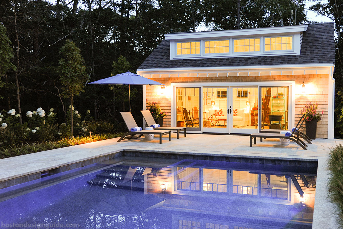 Cape Cod pool house designed by Salt Architecture, and pool terrace by Bernice Wahler Landscapes