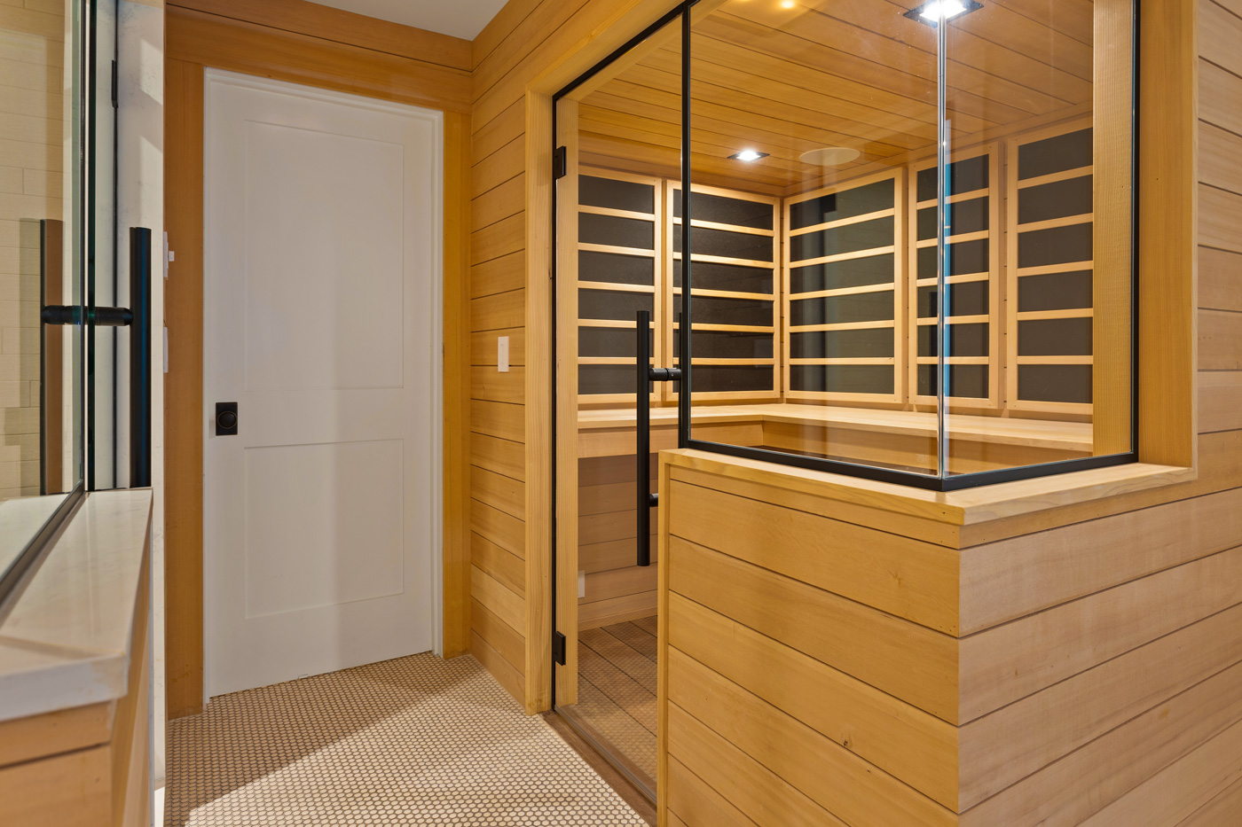 Cedar sauna in custom home spa