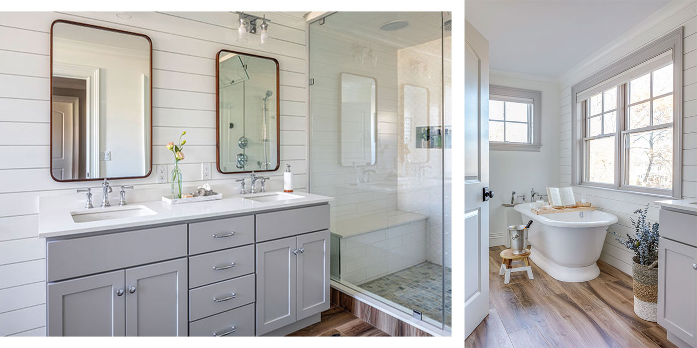 Creative bathroom applications of shiplap by Hawthorn Builders