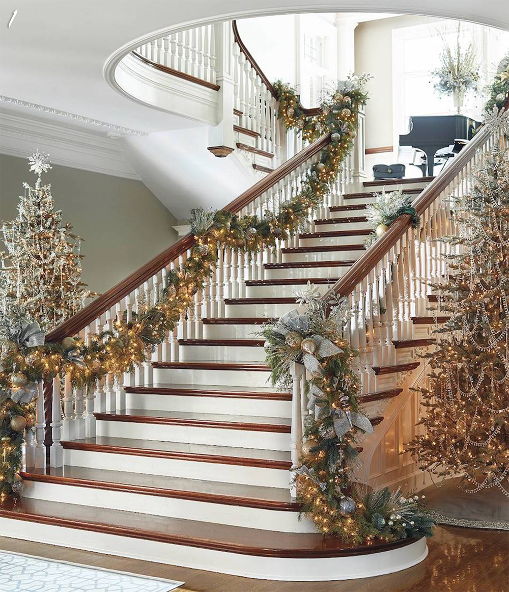 Stairway Decorated for Holidays