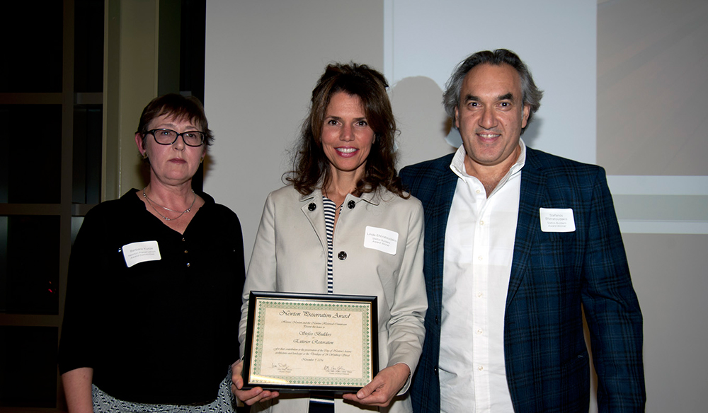  Pictured from left to right: Barbara Kurze, Senior Preservation Planner in the Planning Department for the City of Newton; Linda and Stefanos Efstratoudakis of Stefco Builders