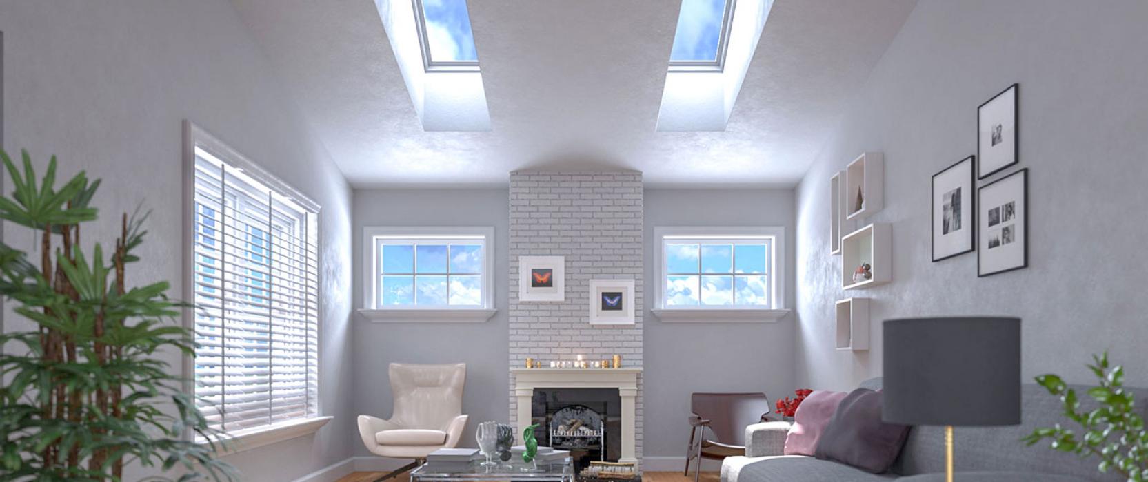 Velux Skylights fill a living room with natural light
