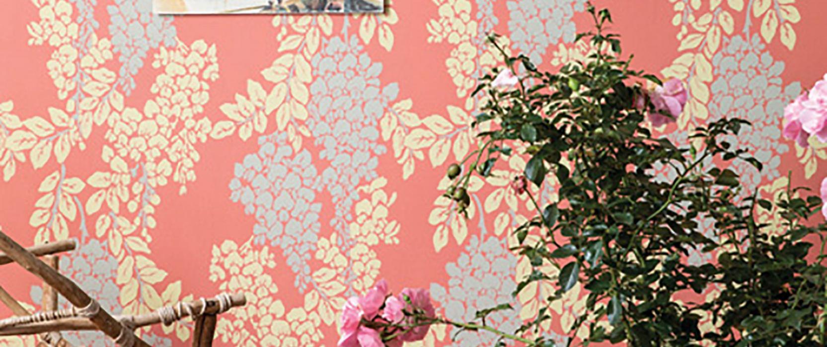 Wisteria coral wallpaper by Farrow & Ball