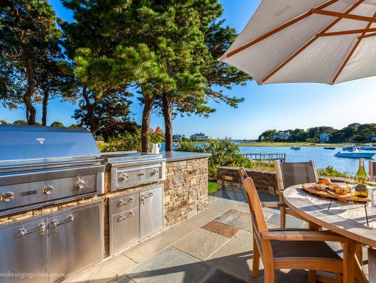 Outdoor kitchen and dining terrace by McPhee Associates of Cape Cod