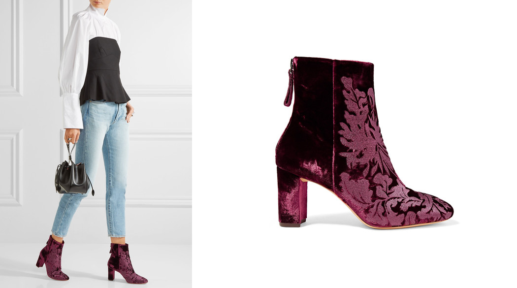 Alexandre Birman – Regina flocked velvet ankle boots (Net-A-Porter)