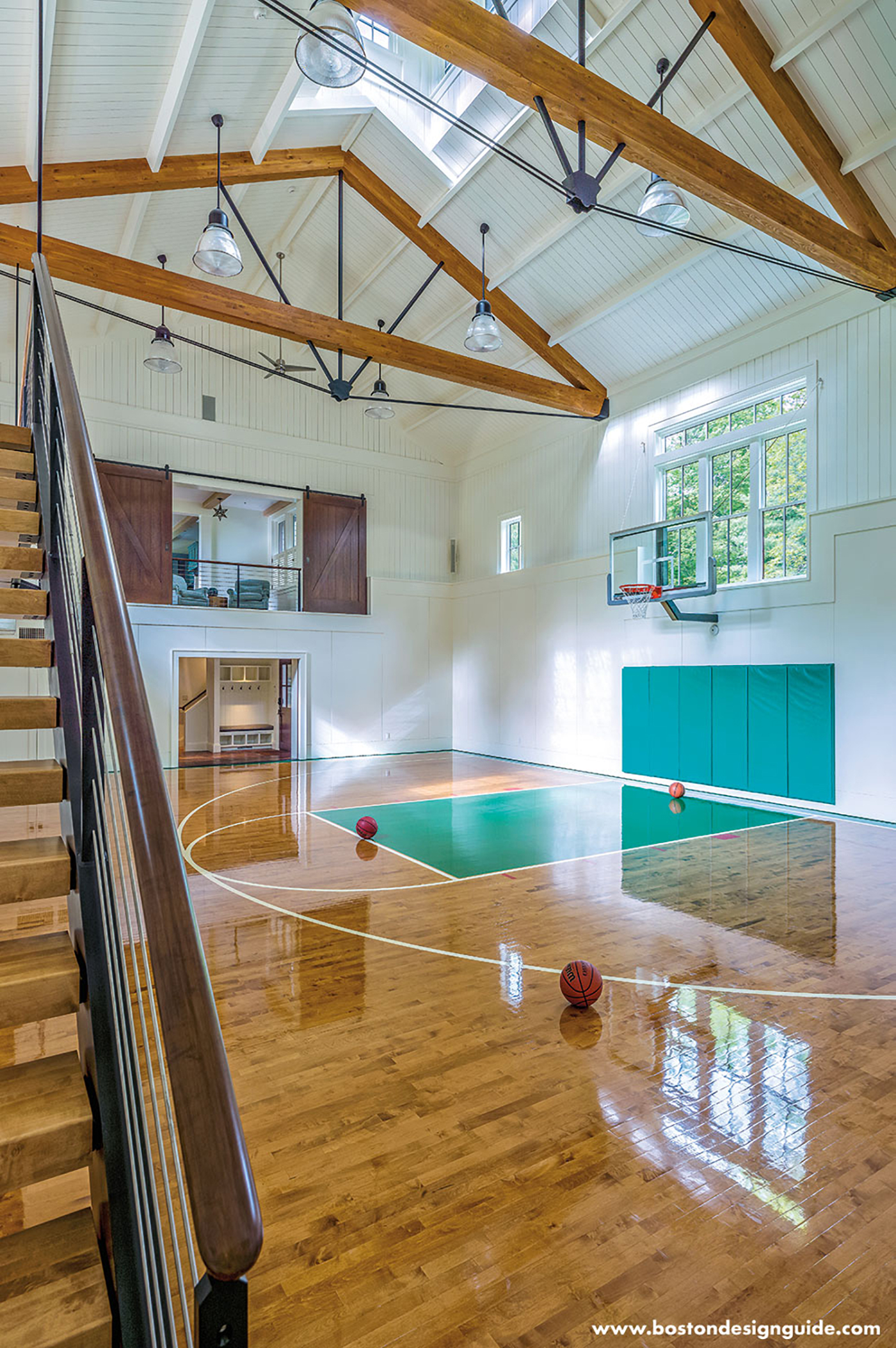 custom basketball court in barn