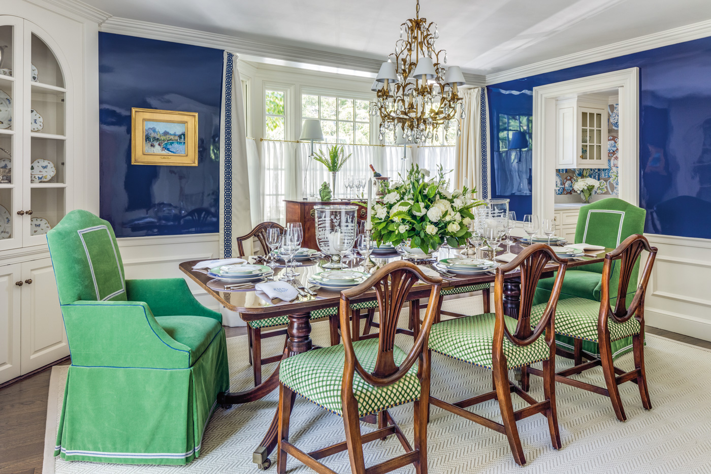 High-gloss dining room design for a high-end suburban Boston home