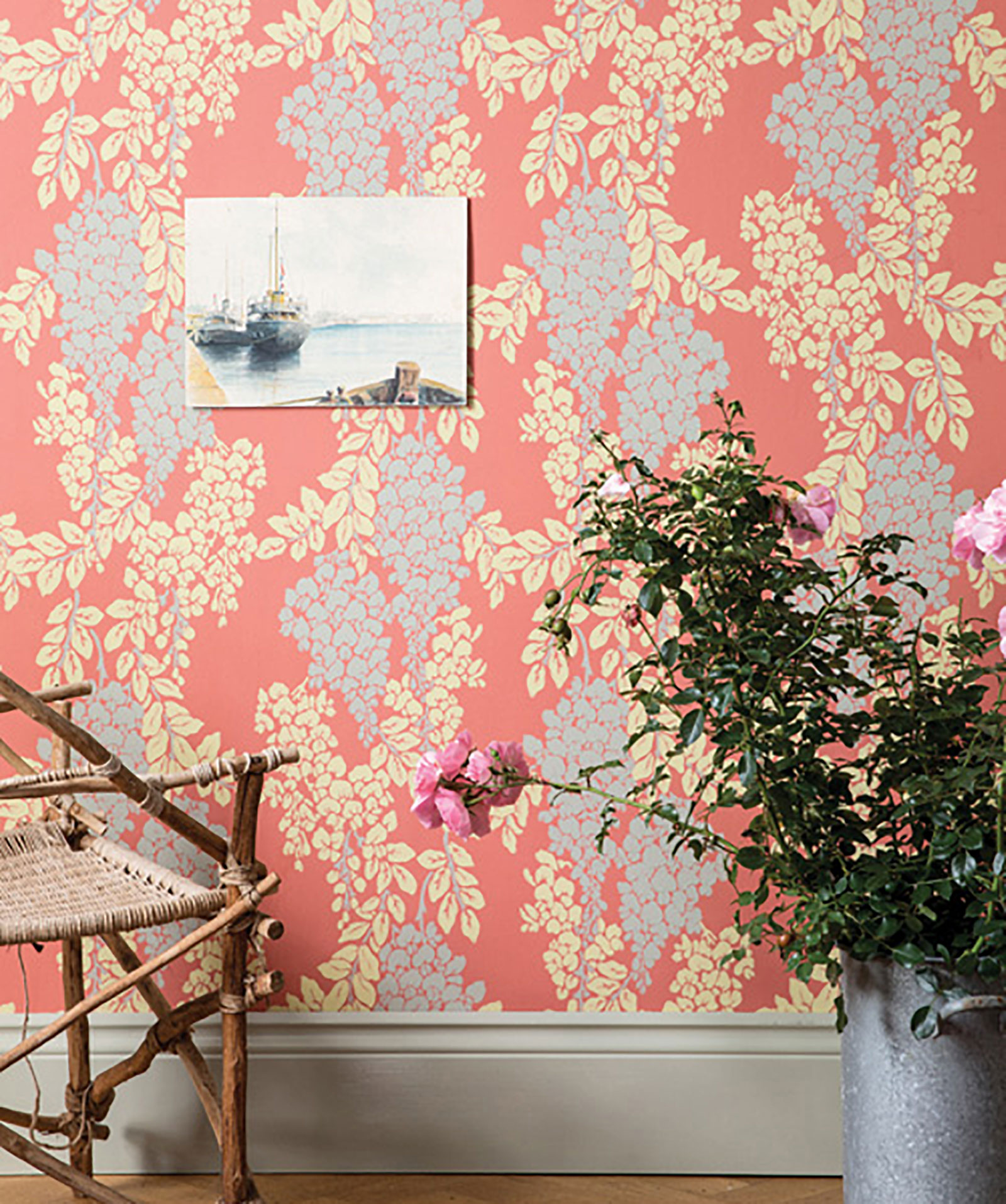 Wisteria coral wallpaper by Farrow & Ball