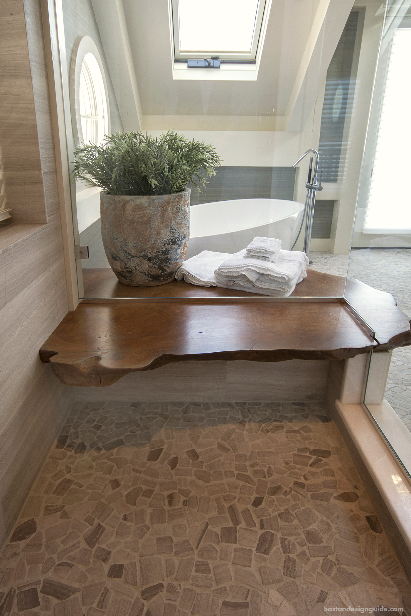 Redwood shower bench